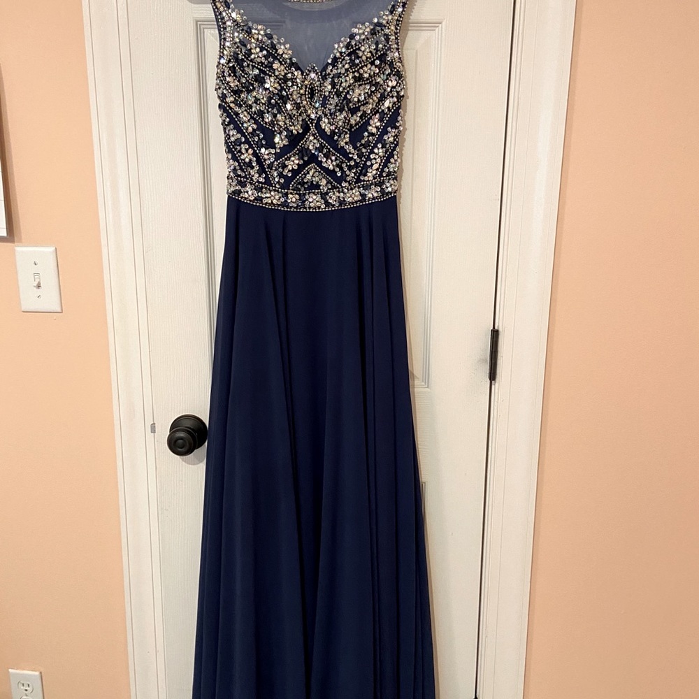 Gorgeous navy sequined gown.